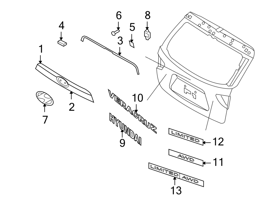 Diagram LIFT GATE. EXTERIOR TRIM. for your 2022 Hyundai Ioniq   