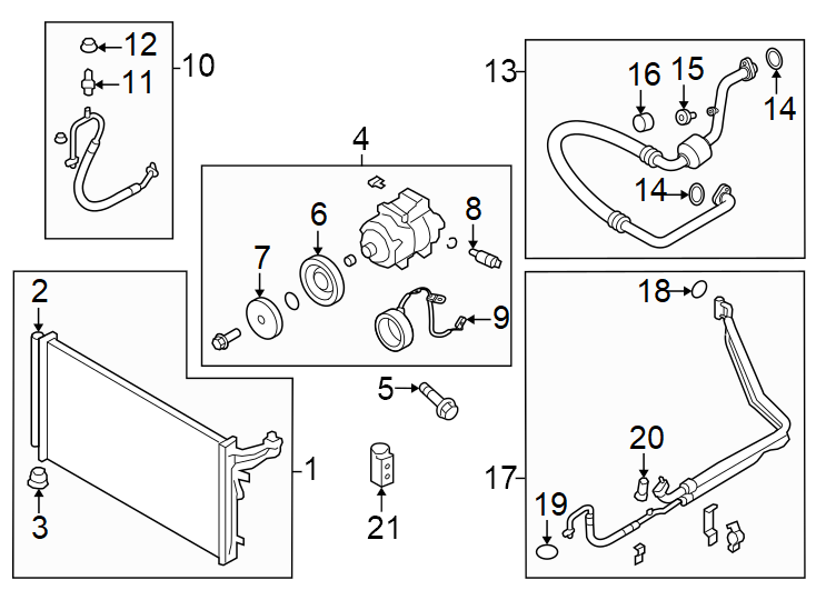Diagram Air conditioner & heater. Compressor & lines. Condenser. for your Genesis G80  Advanced Sedan