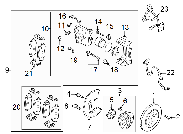 Diagram FRONT SUSPENSION. BRAKE COMPONENTS. for your 2023 Genesis G70   