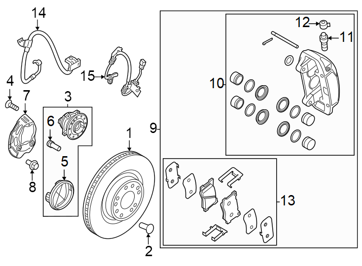 Diagram FRONT SUSPENSION. BRAKE COMPONENTS. for your 2023 Genesis G70   