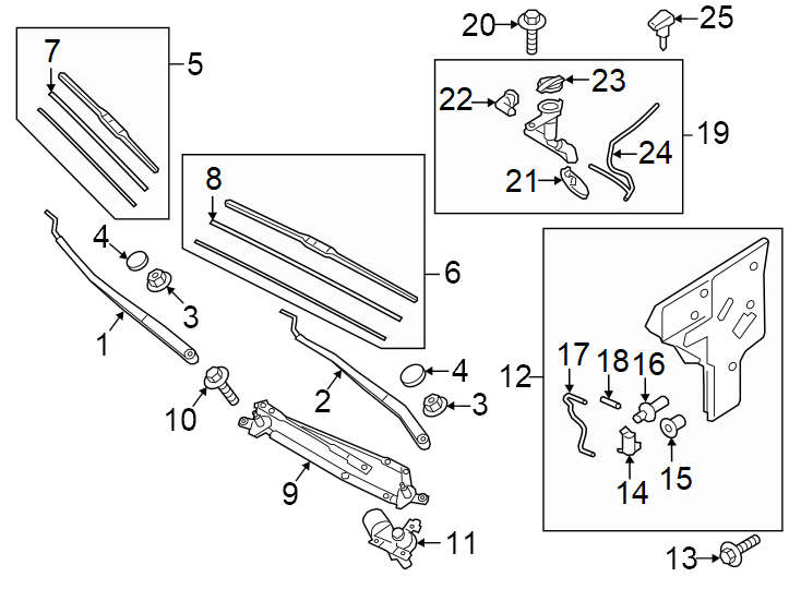 Diagram WINDSHIELD. WIPER & WASHER COMPONENTS. for your 2023 Genesis G70 3.3L Lambda II V6 A/T AWD  
