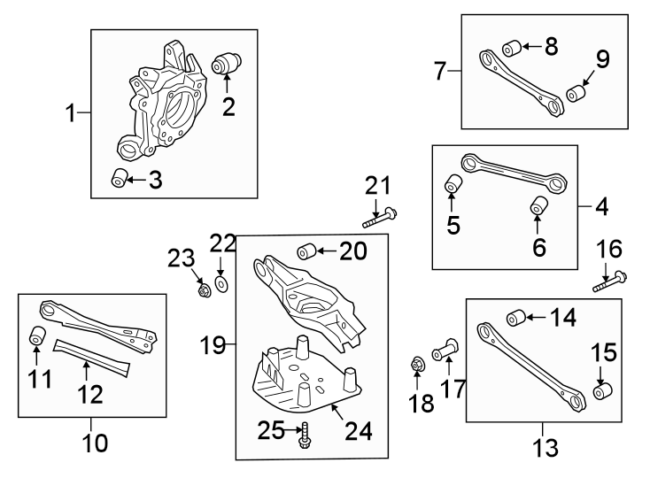 Diagram REAR SUSPENSION. SUSPENSION COMPONENTS. for your 2019 Genesis G70 2.0L Theta II A/T RWD Advanced Sedan 