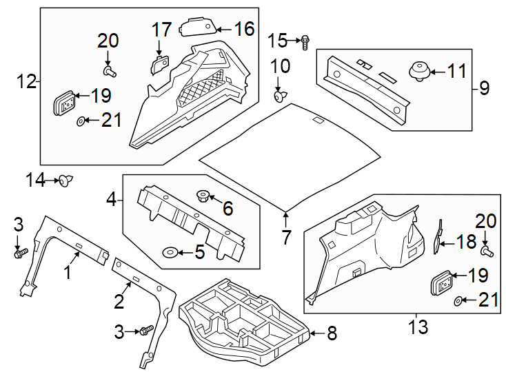 Diagram REAR BODY & FLOOR. INTERIOR TRIM. for your Genesis G70 2.5L A/T RWD Prestige Sedan