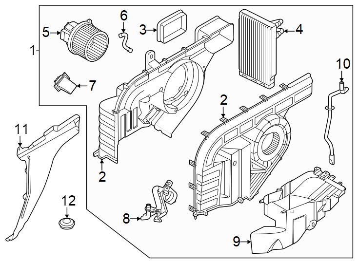 Diagram Air conditioner & heater. Evaporator & heater components. for your 2019 Hyundai Veloster N   