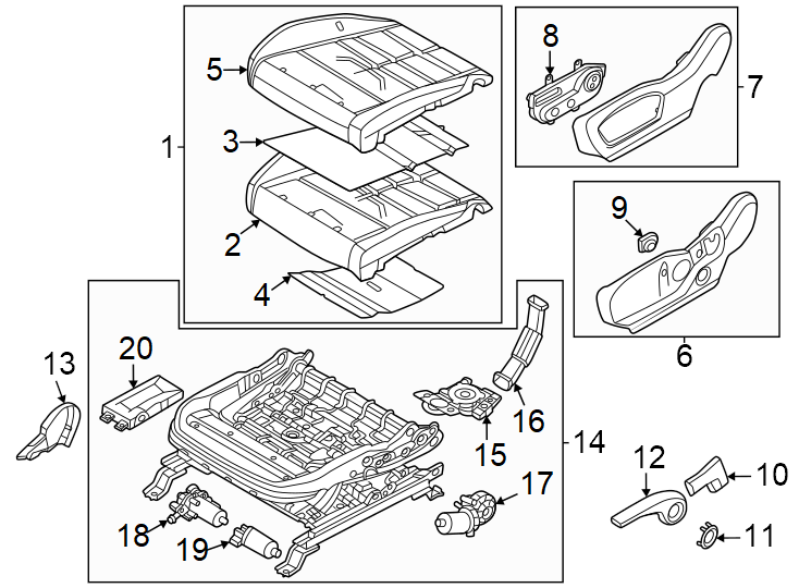 18Cloth. Front inner. Front outer. Height. Leatherette. Leg rest. Nappa leather. Rear inner. Rear outer. Seat cushion components. Slide. Tilt. Ventilation. W/LEATHER trimmed. W/LEG extn. W/O leather trimmed. W/O leg extn. W/O power. W/O vented seat. w/o XRT. W/POWER. W/VENTED seat.https://images.simplepart.com/images/parts/motor/fullsize/1072360.png