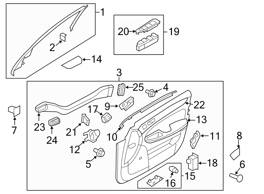 Diagram FRONT DOOR. INTERIOR TRIM. for your 2009 Hyundai Tucson   
