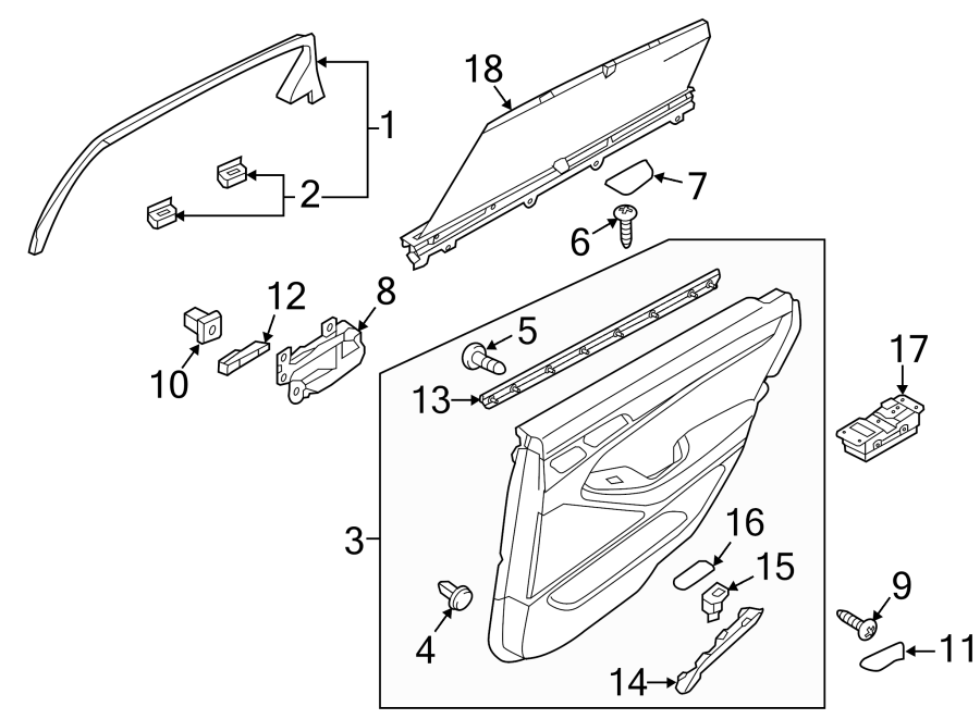 Diagram REAR DOOR. INTERIOR TRIM. for your 2009 Hyundai Tucson   