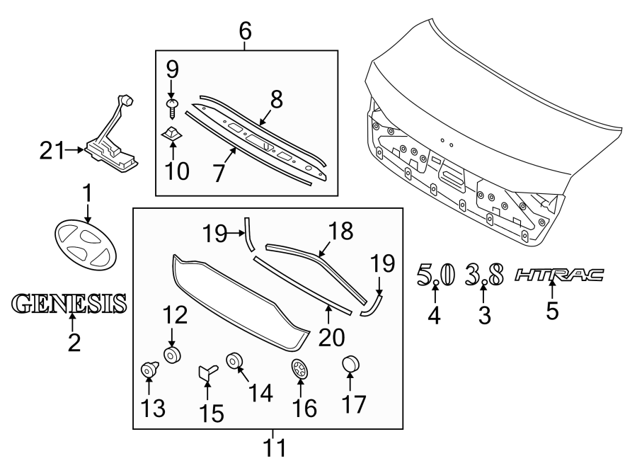 Diagram TRUNK LID. EXTERIOR TRIM. for your Hyundai