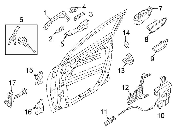 Diagram Front door. Lock & hardware. for your 1997 Hyundai Elantra   