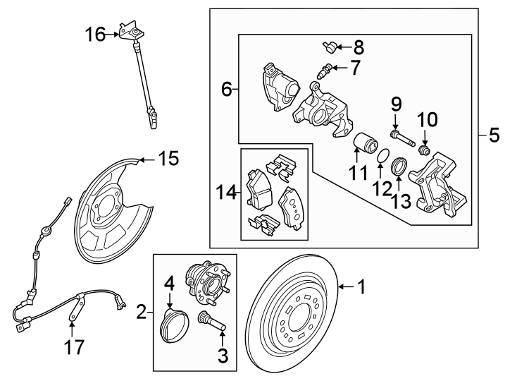 Diagram Rear suspension. Brake components. for your Hyundai Elantra  