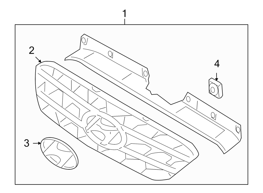 Diagram GRILLE & COMPONENTS. for your 2005 Hyundai Tucson 2.0L M/T FWD GL Sport Utility 