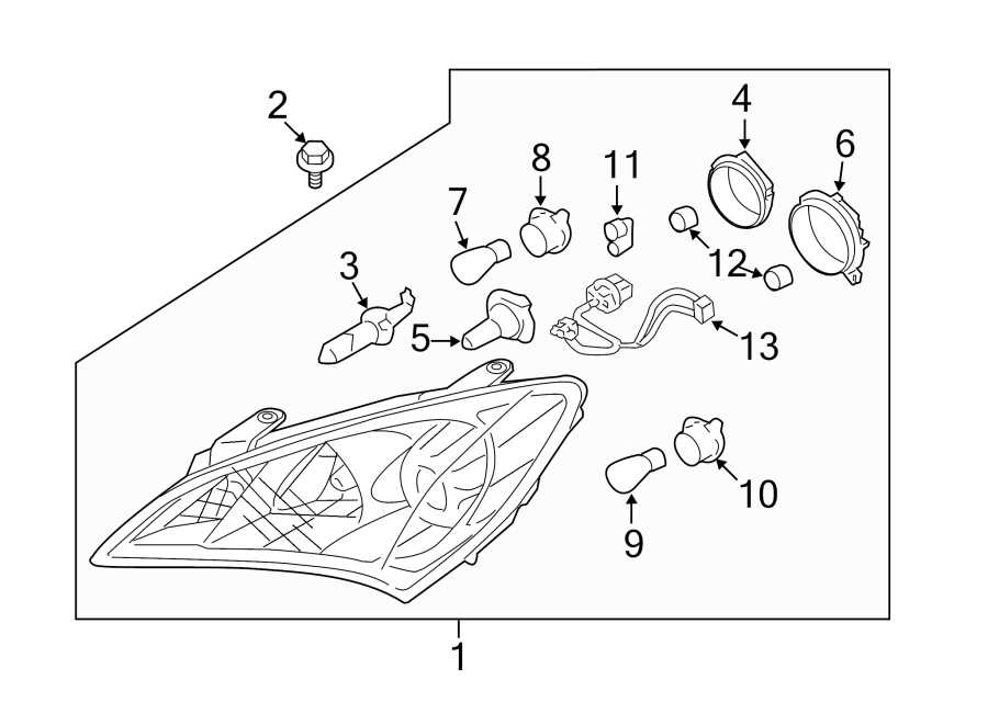 Diagram FRONT LAMPS. HEADLAMP COMPONENTS. for your Hyundai