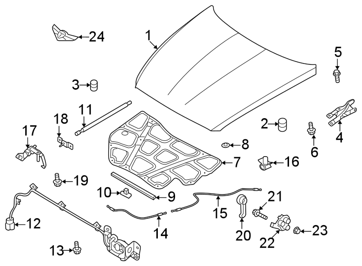 Diagram Hood & components. for your 2022 Genesis G80   