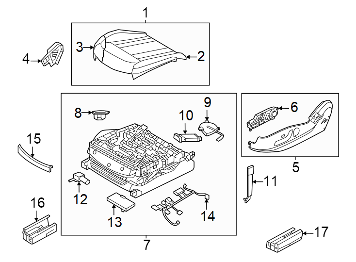 Diagram Seats & tracks. Driver seat components. for your 2023 Genesis Electrified GV70   