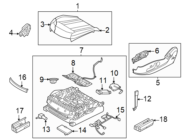 Diagram Seats & tracks. Driver seat components. for your 2023 Genesis Electrified GV70   