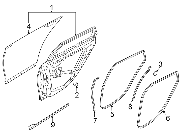 Diagram Rear door. Door & components. for your 2023 Genesis GV60   