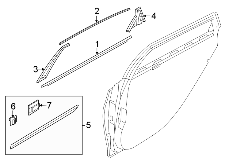 Diagram Rear door. Exterior trim. for your 2024 Genesis GV60   