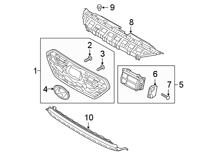 10FRONT BUMPER & GRILLE. GRILLE & COMPONENTS.https://images.simplepart.com/images/parts/motor/fullsize/1085013.png