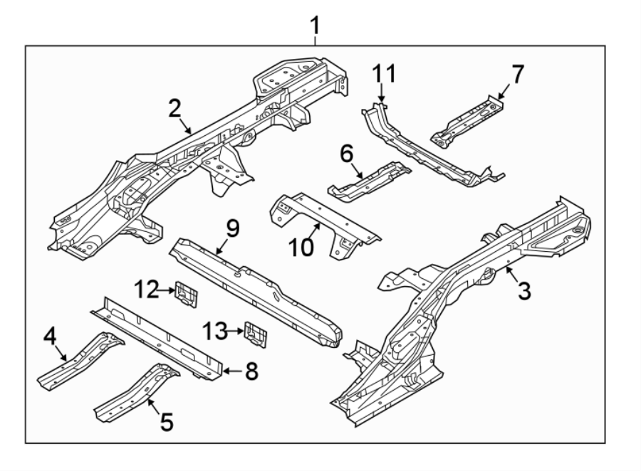 Diagram REAR BODY & FLOOR. FLOOR & RAILS. for your 2009 Hyundai Accent   