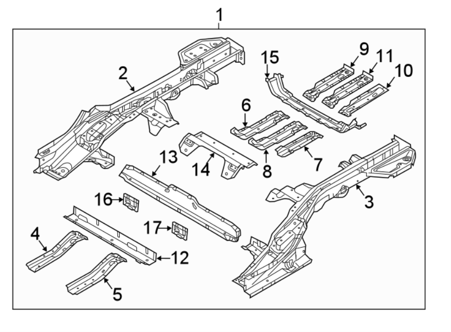 Diagram REAR BODY & FLOOR. FLOOR & RAILS. for your 2009 Hyundai Accent   