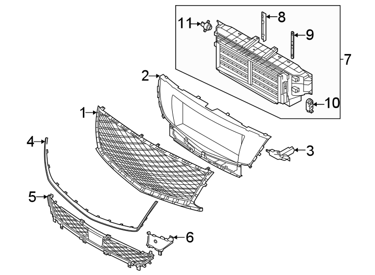 Diagram Front bumper & grille. Grille & components. for your 2023 Genesis GV80   