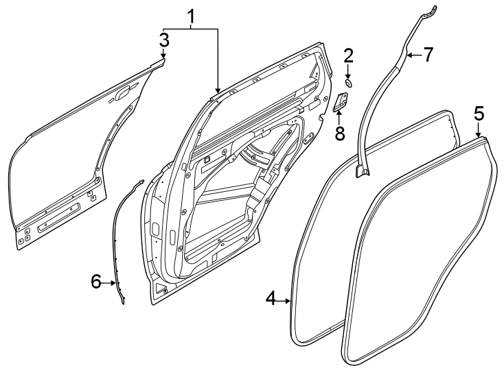 Diagram Rear door. Door & components. for your 2023 Genesis GV60   