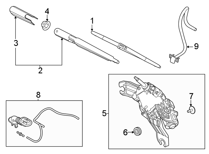 Diagram Lift gate. Wiper & washer components. for your 2022 Genesis GV80   
