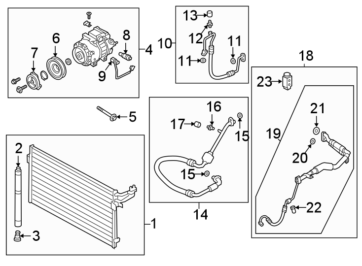 Diagram Air conditioner & heater. Compressor & lines. Condenser. for your Genesis G80  Advanced Sedan