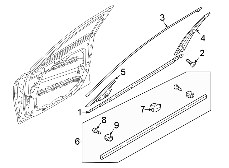 Diagram Front door. Exterior trim. for your 2024 Genesis GV60   