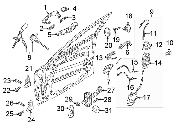 Diagram Front door. Lock & hardware. for your 2023 Genesis GV80 3.5L V6 A/T Base Sport Utility 