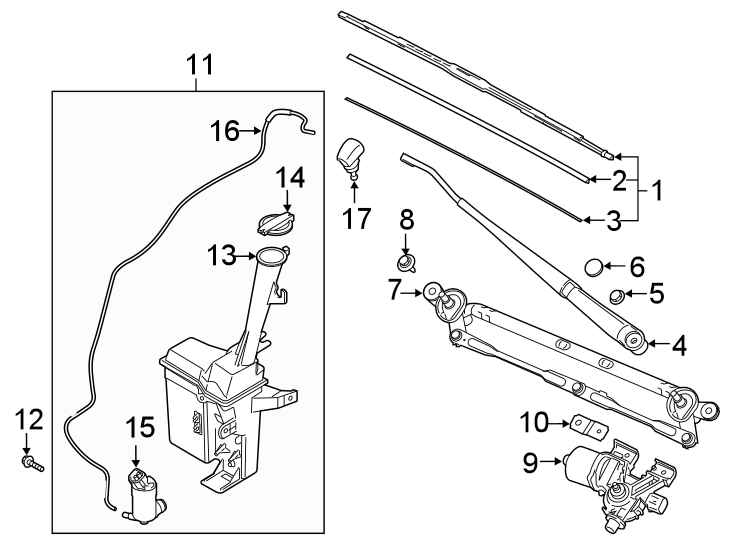 Diagram WINDSHIELD. WIPER & WASHER COMPONENTS. for your 2010 Hyundai Accent   