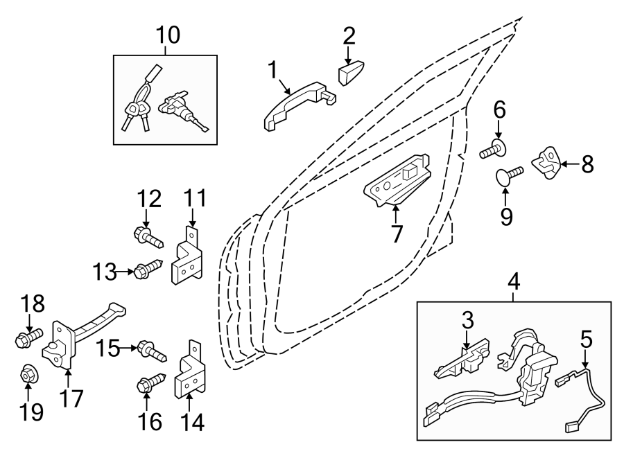 Diagram FRONT DOOR. LOCK & HARDWARE. for your 2015 Hyundai Elantra   