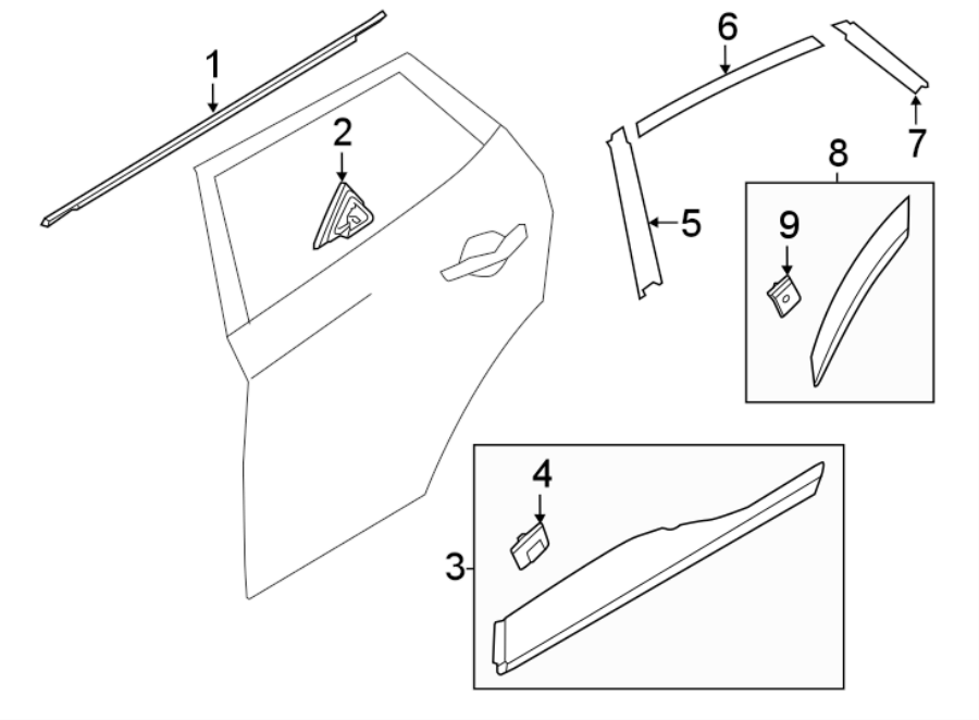 Diagram REAR DOOR. EXTERIOR TRIM. for your Hyundai