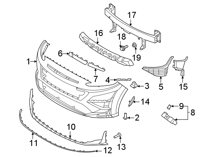 Diagram Front bumper & grille. Bumper & components. for your 2022 Hyundai Kona   