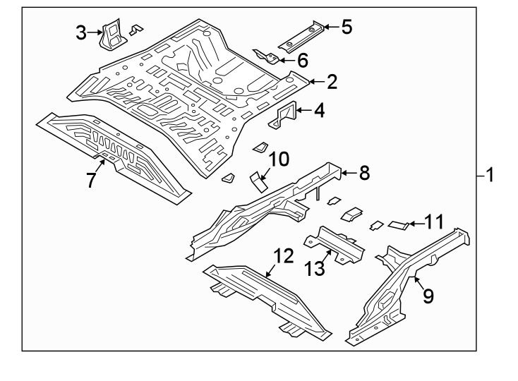Diagram Rear body & floor. Floor & rails. for your 2011 Hyundai Equus   