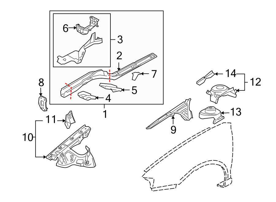 Fender. Structural components & rails.