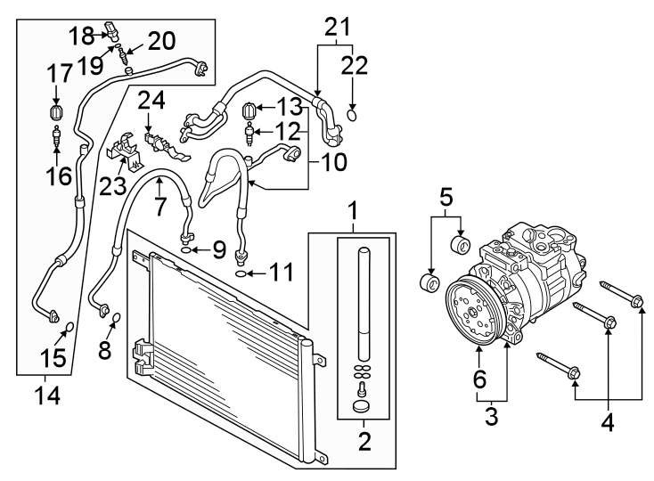 21Air conditioner & heater. Compressor & lines. Condenser.https://images.simplepart.com/images/parts/motor/fullsize/1313155.png