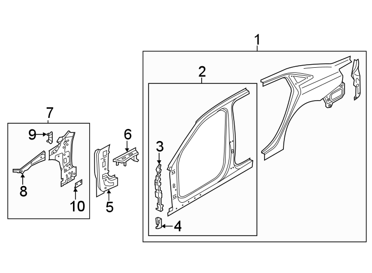 3Pillars. Rocker & floor. Aperture panel. Hinge pillar. Uniside.https://images.simplepart.com/images/parts/motor/fullsize/1313600.png