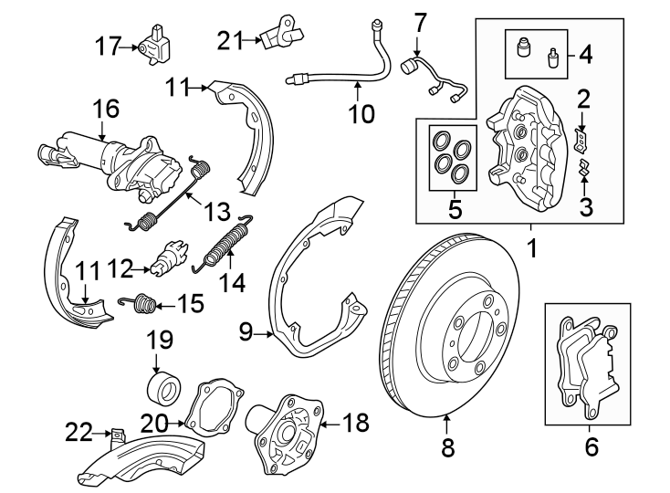 6Rear suspension. Brake components.https://images.simplepart.com/images/parts/motor/fullsize/1314665.png