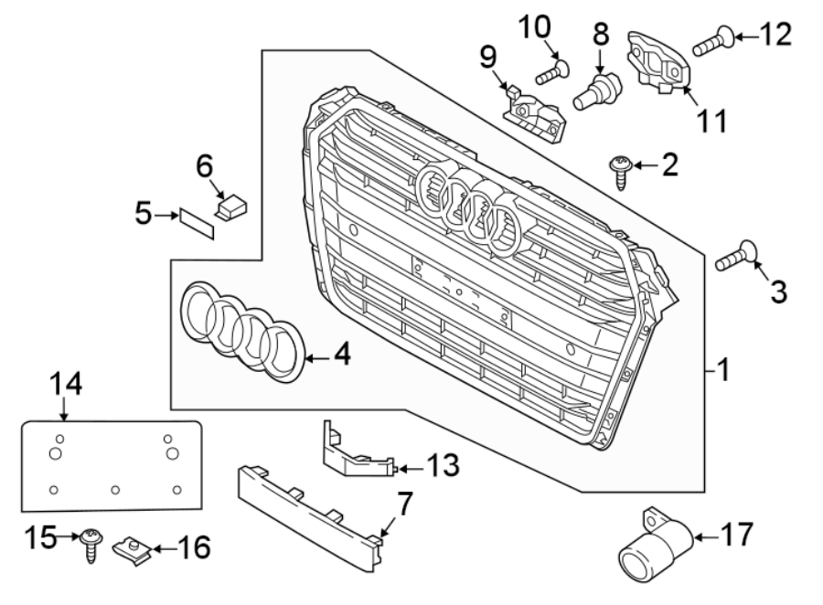 16FRONT BUMPER & GRILLE. GRILLE & COMPONENTS.https://images.simplepart.com/images/parts/motor/fullsize/1321020.png