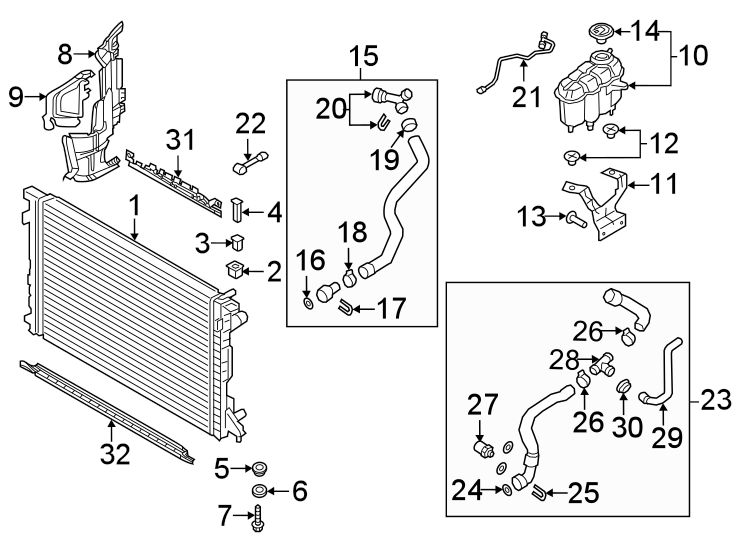 Trunk lid. Radiator & components.