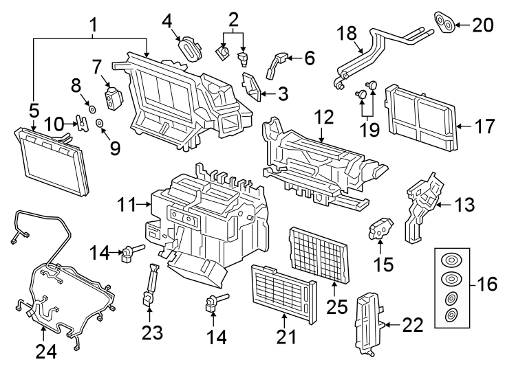 AIR CONDITIONER & HEATER. EVAPORATOR COMPONENTS.