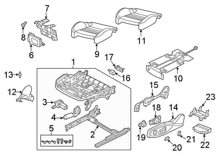 Seats & tracks. Front seat components.