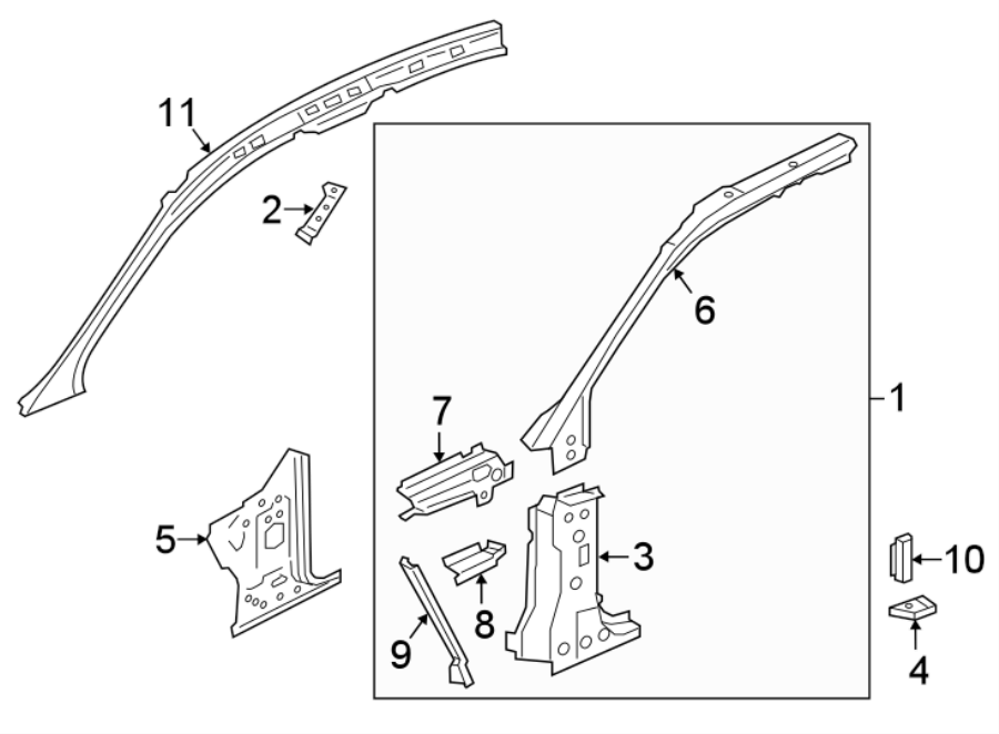 11Pillars. Rocker & floor. Hinge pillar.https://images.simplepart.com/images/parts/motor/fullsize/1321580.png