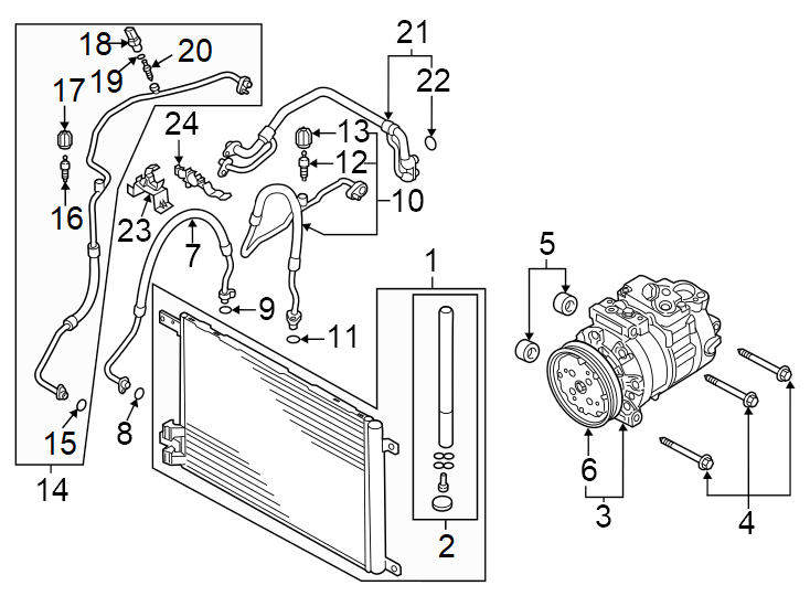 17Air conditioner & heater. Compressor & lines. Condenser.https://images.simplepart.com/images/parts/motor/fullsize/1323115.png