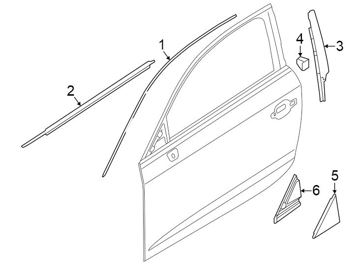 1Front door. Exterior trim.https://images.simplepart.com/images/parts/motor/fullsize/1323545.png