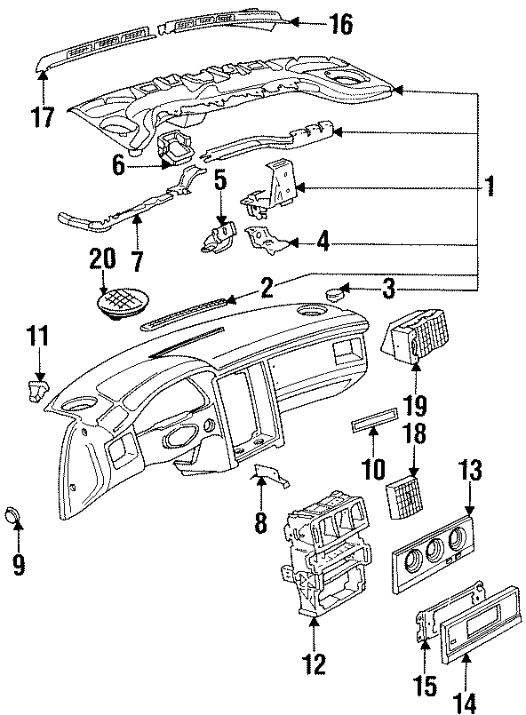 Full size assembly image of INSTRUMENT PANEL COMPONENTS. (1/1)