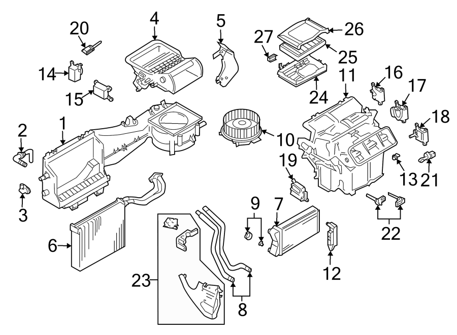 27Air conditioner & heater. Rear lamps. Evaporator & heater components.https://images.simplepart.com/images/parts/motor/fullsize/1327110.png