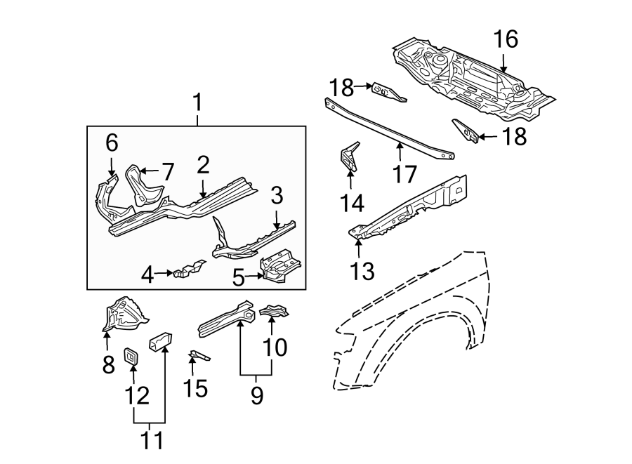 18FENDER. STRUCTURAL COMPONENTS & RAILS.https://images.simplepart.com/images/parts/motor/fullsize/1327125.png