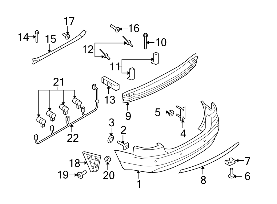 Diagram REAR BUMPER. BUMPER & COMPONENTS. for your Audi A5  